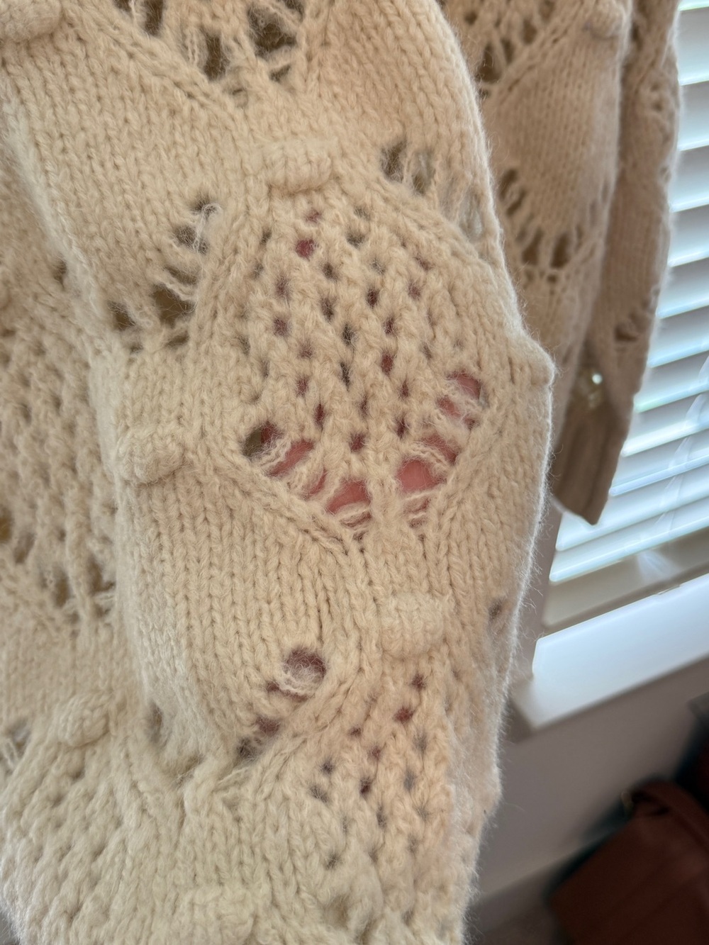 American Eagle Outfitters Cream Openwork Bobble Crew Sweater - Picture 4 of 4